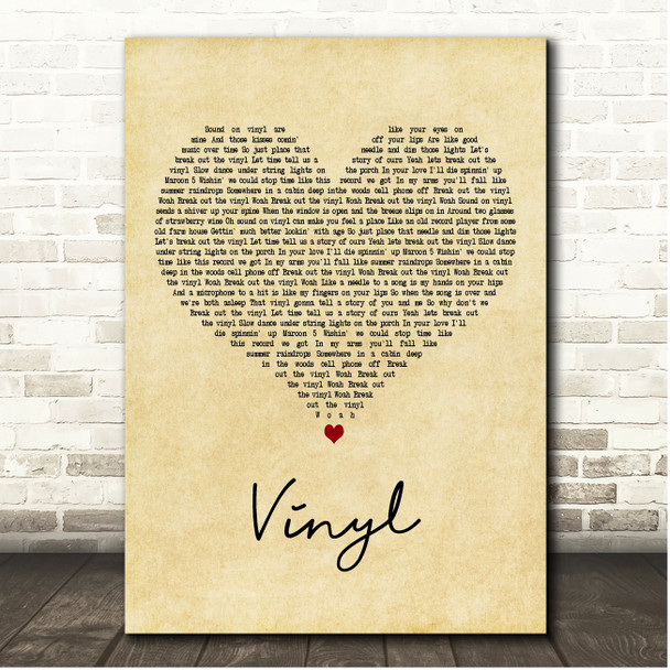 Upchurch Vinyl Vintage Heart Song Lyric Print