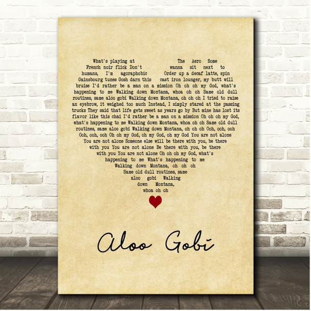 Weezer Aloo Gobi Vintage Heart Song Lyric Print