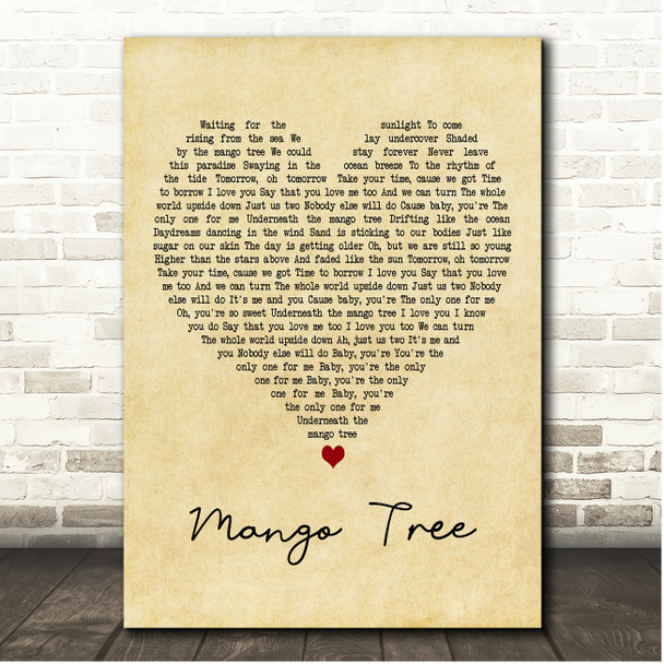 Zac Brown Band feat. Sara Bareilles Mango Tree Vintage Heart Song Lyric Print