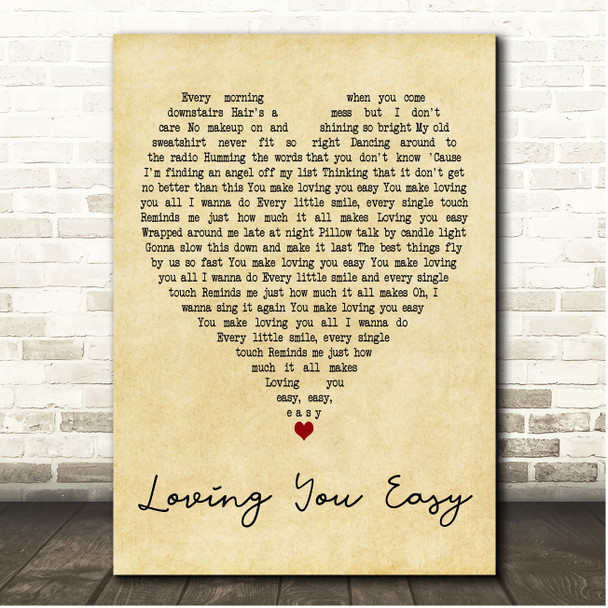 Zac Brown Band Loving You Easy Vintage Heart Song Lyric Print