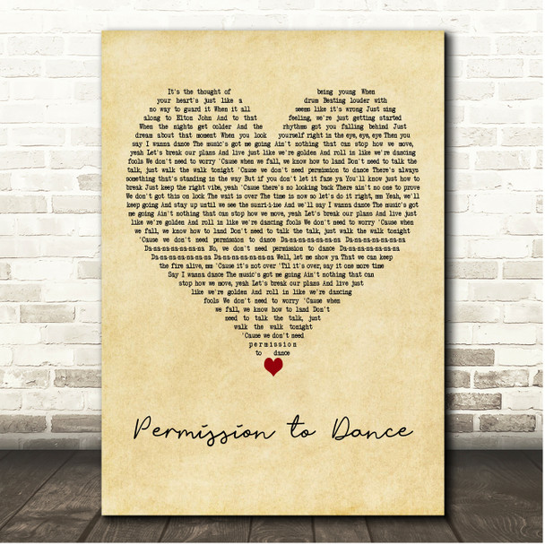 BTS Permission to Dance Vintage Heart Song Lyric Print