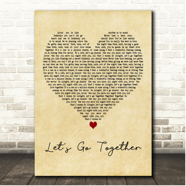 Change Lets Go Together Vintage Heart Song Lyric Print
