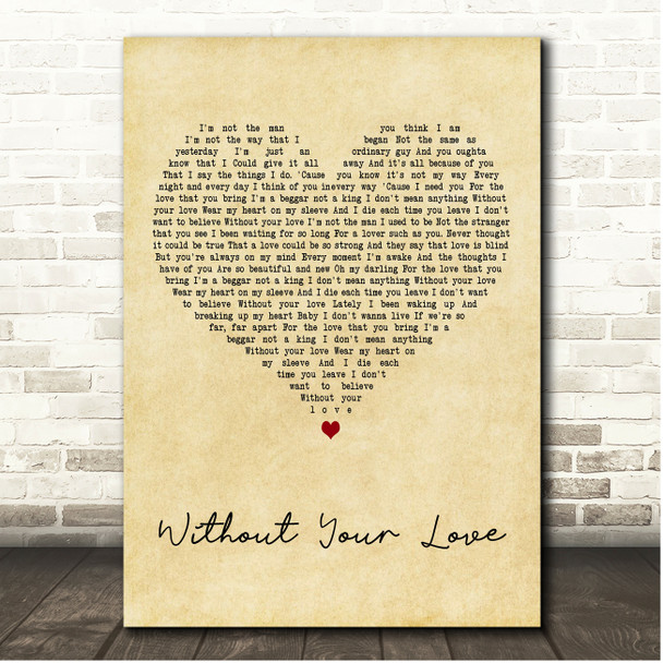 Chris Norman Without Your Love Vintage Heart Song Lyric Print