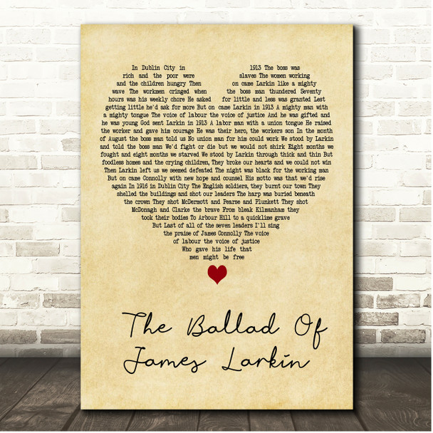 Christy Moore The Ballad Of James Larkin Vintage Heart Song Lyric Print