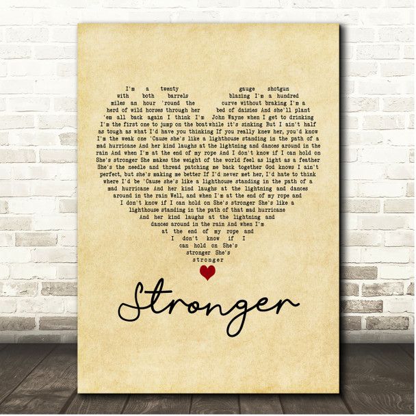 Cody Johnson Stronger Vintage Heart Song Lyric Print