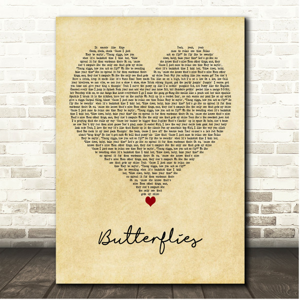 AJ Tracey & Not3s Butterflies Vintage Heart Song Lyric Print