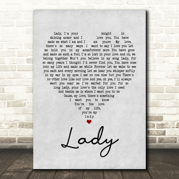 Kenny Rogers Lady Grey Heart Song Lyric Quote Print