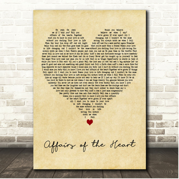 Damian Marley Affairs of the Heart Vintage Heart Song Lyric Print