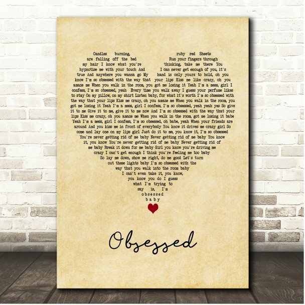 Dan + Shay Obsessed Vintage Heart Song Lyric Print
