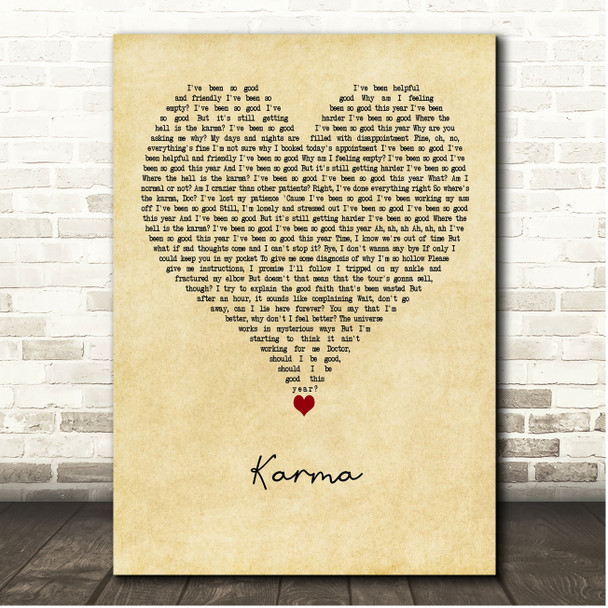 AJR Karma Vintage Heart Song Lyric Print