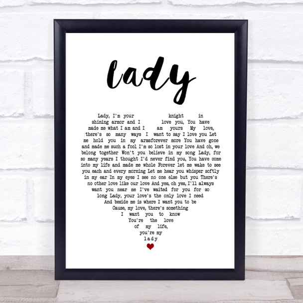 Kenny Rogers Lady White Heart Song Lyric Quote Print