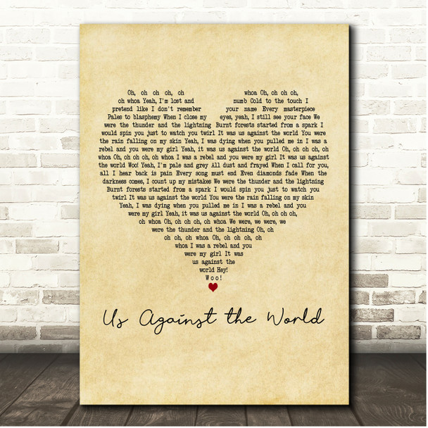 Darren Styles Us Against the World Vintage Heart Song Lyric Print