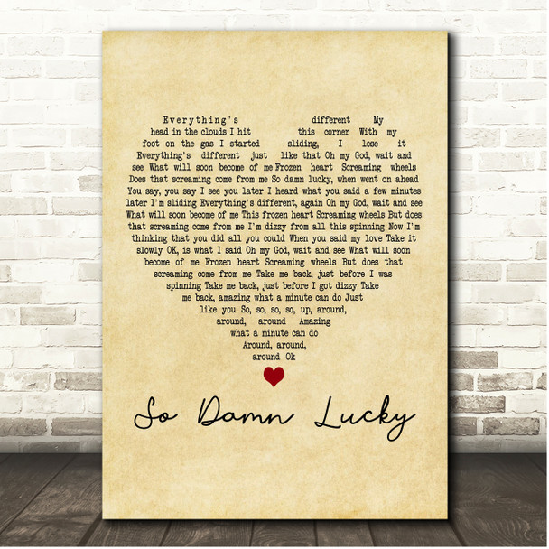 Dave Matthews band So Damn Lucky Vintage Heart Song Lyric Print