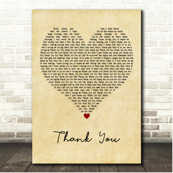 Diana Ross Thank You Vintage Heart Song Lyric Print