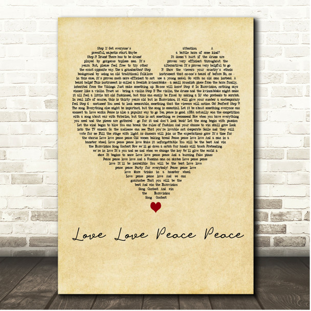 Edward af Sillén Love Love Peace Peace Vintage Heart Song Lyric Print