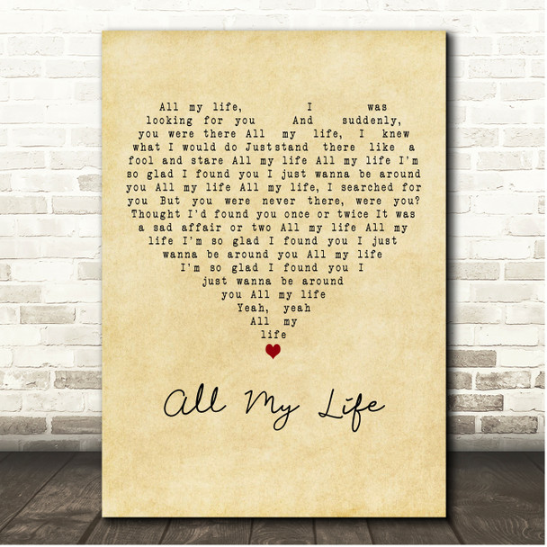 Electric Light Orchestra All My Life Vintage Heart Song Lyric Print