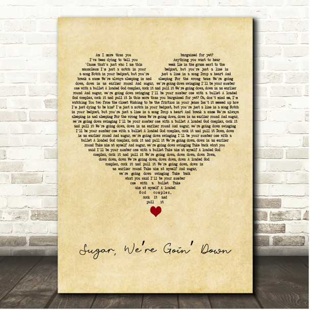 Fall Out Boy Sugar, Were Goin Down Vintage Heart Song Lyric Print