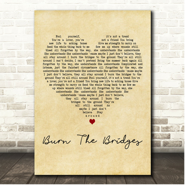 Feeder Burn The Bridges Vintage Heart Song Lyric Print