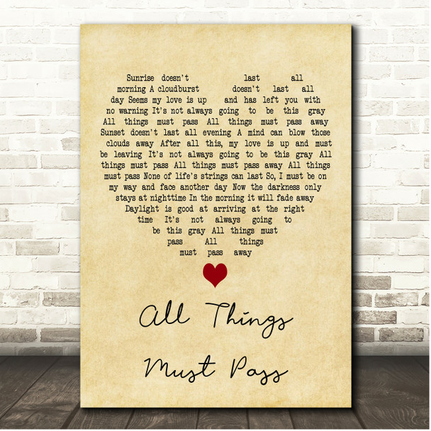 George Harrison All Things Must Pass Vintage Heart Song Lyric Print