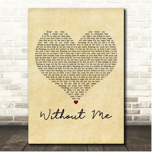 Halsey Without Me Vintage Heart Song Lyric Print