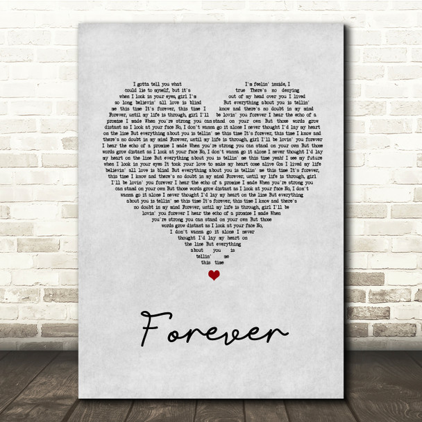 Kiss Forever Grey Heart Song Lyric Quote Print