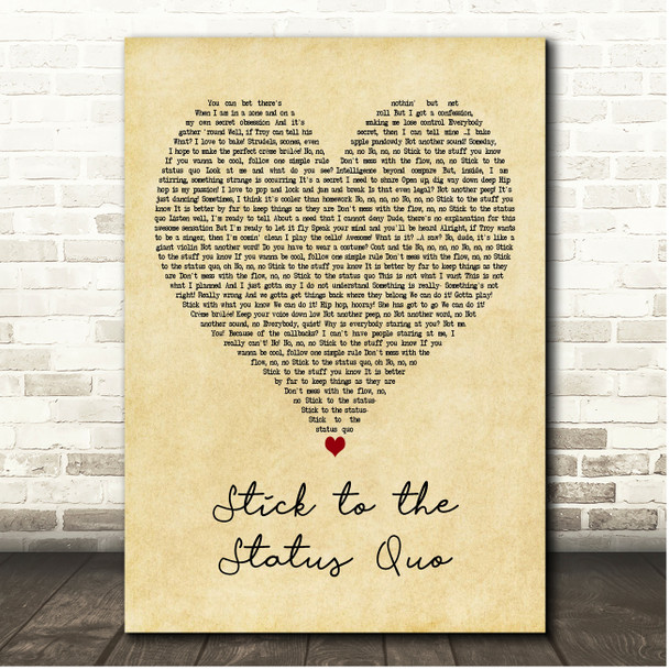 High School Musical Cast Stick to the Status Quo Vintage Heart Song Lyric Print