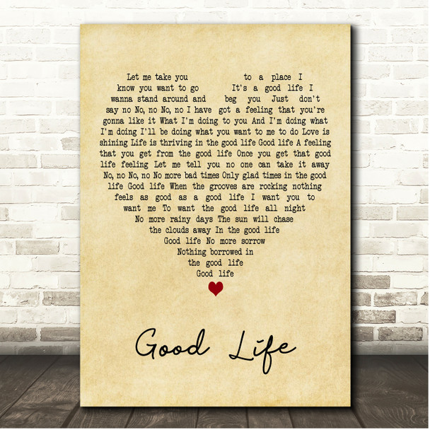 Inner City Good Life Vintage Heart Song Lyric Print