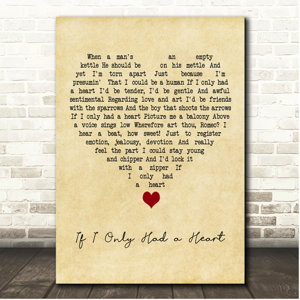Jack Haley If I Only Had a Heart Vintage Heart Song Lyric Print