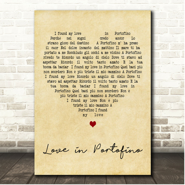Andrea Bocelli Love in Portofino Vintage Heart Song Lyric Print