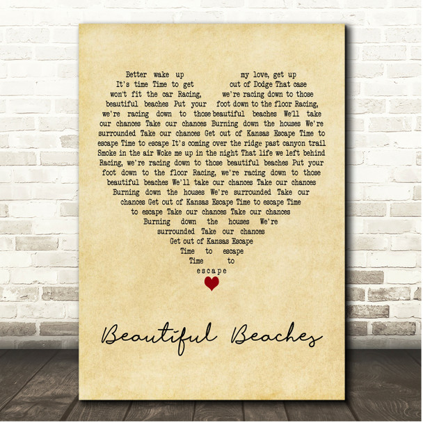 James Beautiful Beaches Vintage Heart Song Lyric Print