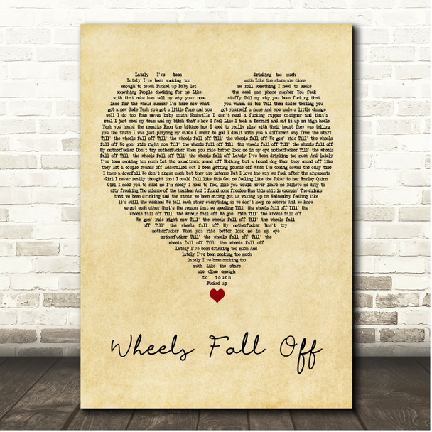 JellyRoll Wheels Fall Off Vintage Heart Song Lyric Print