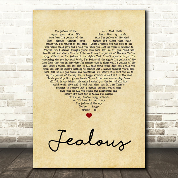 Labrinth Jealous Vintage Heart Song Lyric Quote Print