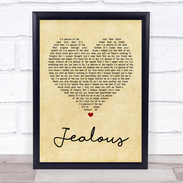 Labrinth Jealous Vintage Heart Song Lyric Quote Print