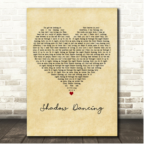 Andy Gibb Shadow Dancing Vintage Heart Song Lyric Print