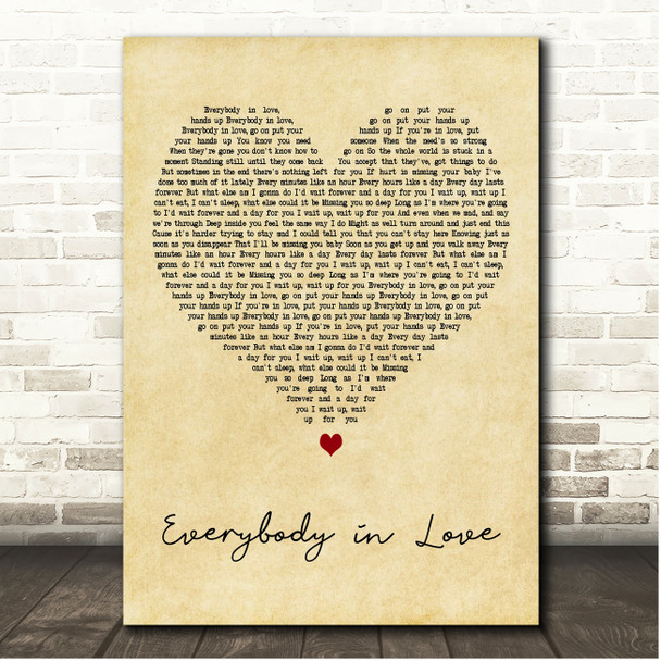 JLS Everybody in Love Vintage Heart Song Lyric Print
