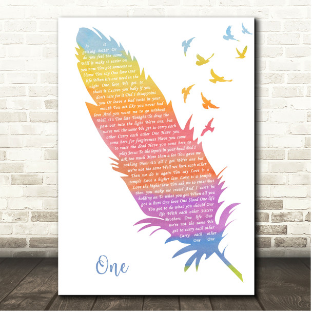 U2 One Watercolour Feather & Birds Song Lyric Print