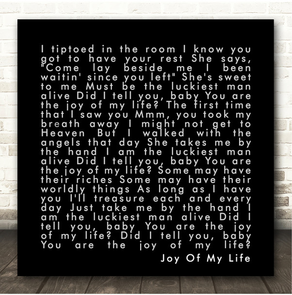 Chris Stapleton Joy Of My Life Black Square Simple Script Song Lyric Print