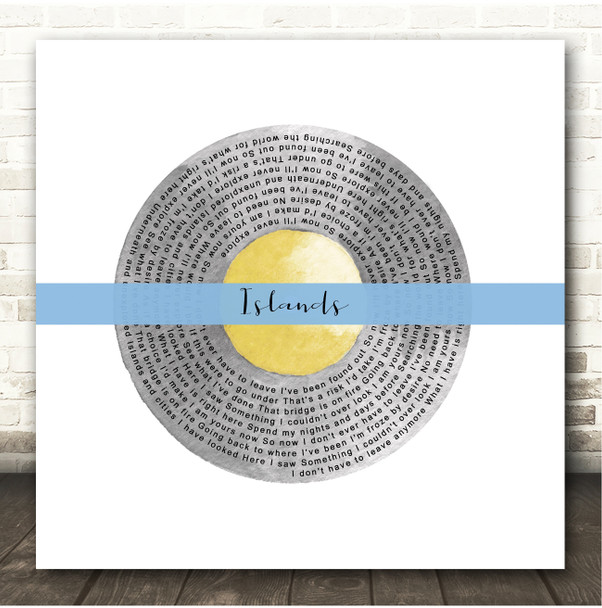 The xx Islands Grey Yellow Blue Square Vinyl Record Song Lyric Print