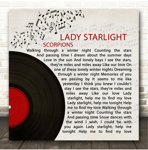 Scorpions Lady Starlight Half Record & Music Notes Song Lyric Print
