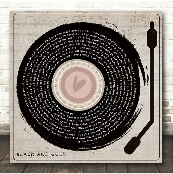 Sam Sparro Black and Gold Heart Vinyl Needle Square Song Lyric Print