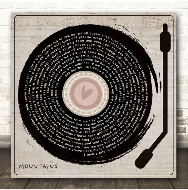 Biffy Clyro Mountains Heart Vinyl Needle Square Song Lyric Print