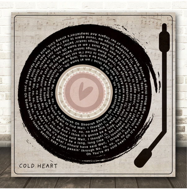 Elton John & Dua Lipa Cold Heart Heart Vinyl Needle Square Song Lyric Print