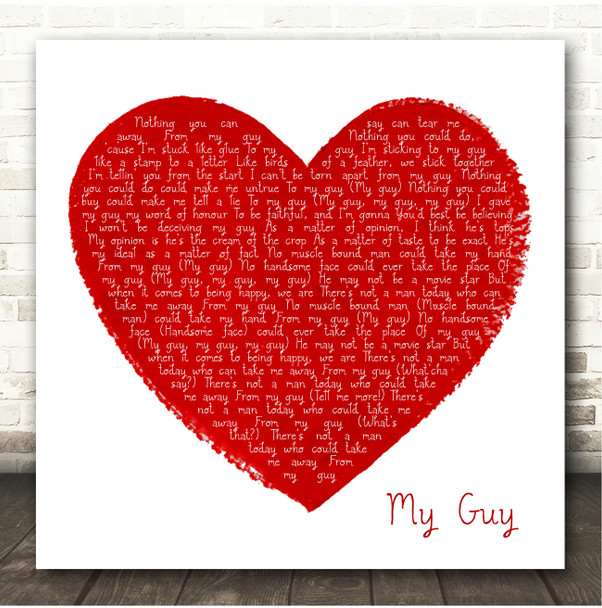 Mary Wells My Guy Painted Red Heart Square Song Lyric Print