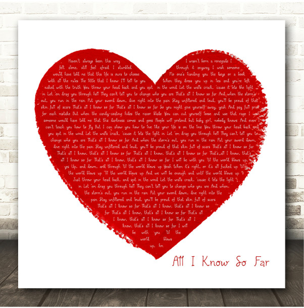P!nk All I Know So Far Painted Red Heart Square Song Lyric Print