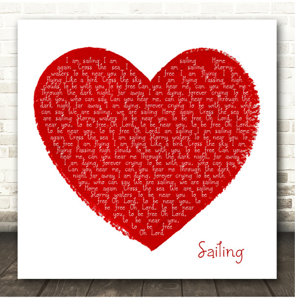Rod Stewart Sailing Painted Red Heart Square Song Lyric Print
