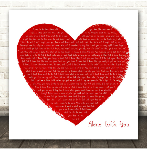 ARZ Alone With You Painted Red Heart Square Song Lyric Print
