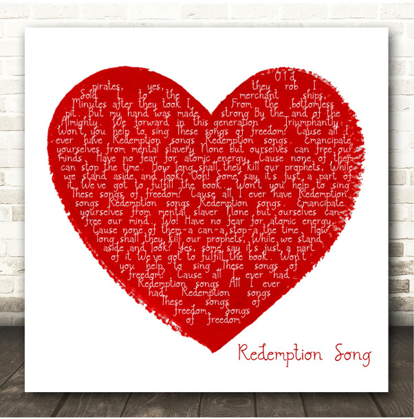 Bob Marley Redemption Song Painted Red Heart Square Song Lyric Print