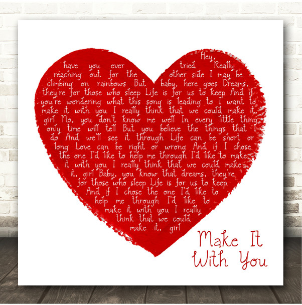 Bread Make It With You Painted Red Heart Square Song Lyric Print
