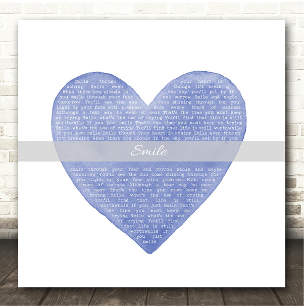 Nat King Cole Smile Square Blue Watercolour Heart Song Lyric Print