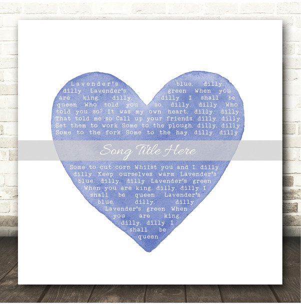 Nursery Rhymes 123 Lavender's Blue Square Blue Watercolour Heart Song Lyric Print